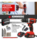 Taladro Percutor + 2 Baterias 20v Kommberg 13mm Maletin 2 Baterias, Cargador Y Accesorios Kb-tpb1020-2
